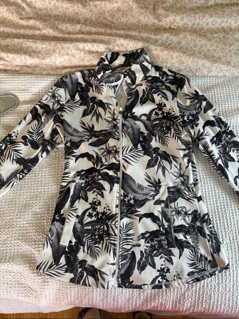 Tommy Bahama Black and White Botanical Zip Jacket